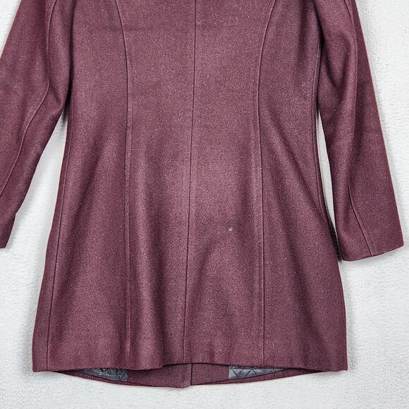 Marc New York Andrew Marc Coat Womens 2 Burgundy Wool Blend Hooded Asym Zip - Picture 8 of 16